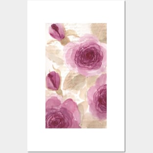 Dark Pink Watercolor Roses and Script ~ Shabby Chic Style Posters and Art